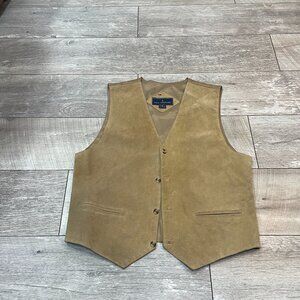 Suede Leather Button Front Vest Men's Camel Pockets Western 70's
